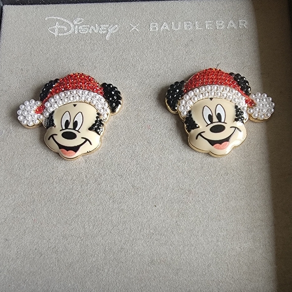 Disney & Baublebar Santa Mickey stud earrings with New Santa sequin hat. NWT* - Picture 2 of 6